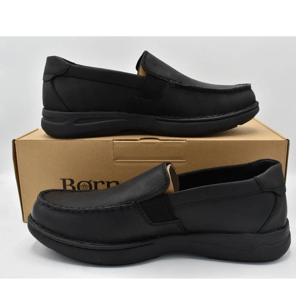 Born Mariner Loafers Mens 9 Black Full Grain Leather Slip On Moc Toe Shoes NEW